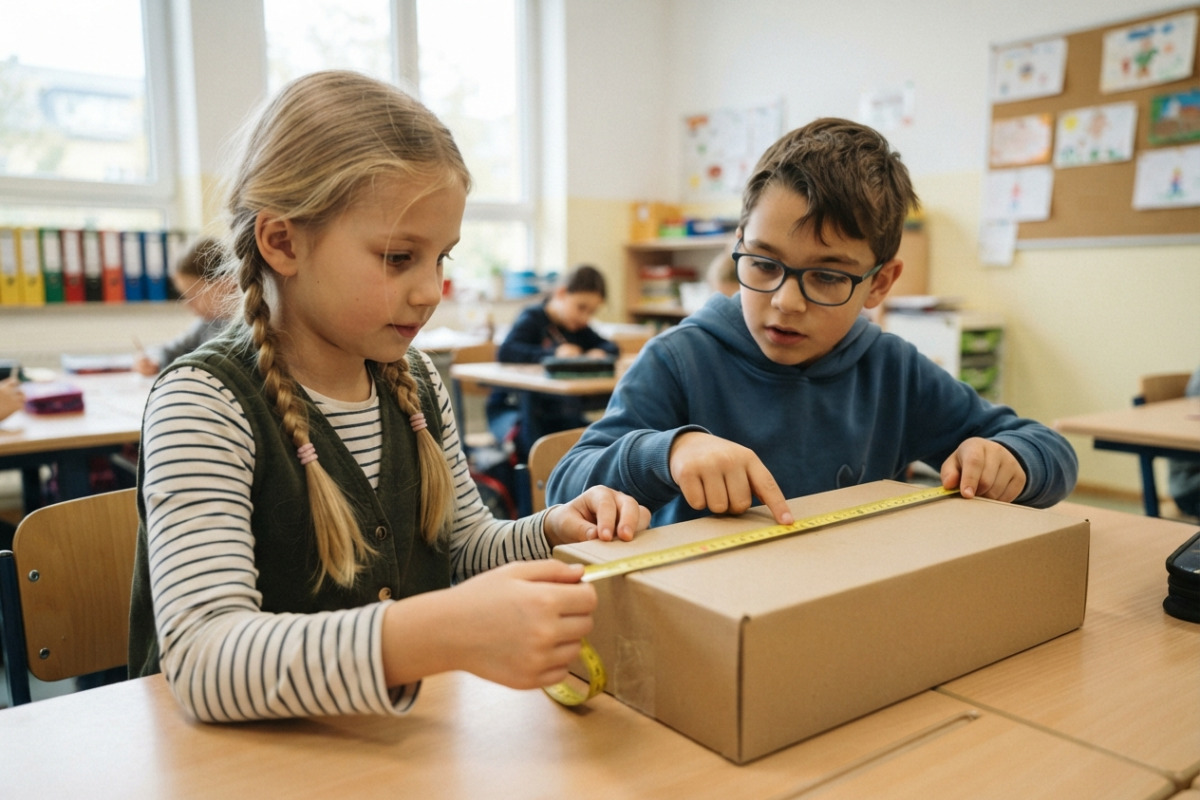 Abb. Ein Maßband hilft Kindern, Meter und Zentimeter mit den Händen zu begreifen.