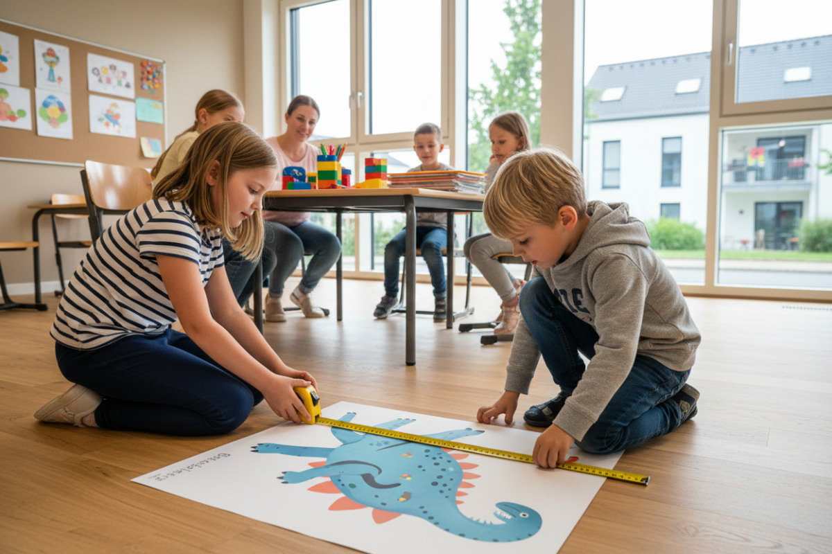 Alltagsszenen zeigen, wie Kinder Längen messen, vergleichen und dadurch Meter und Zentimeter besser verstehen.