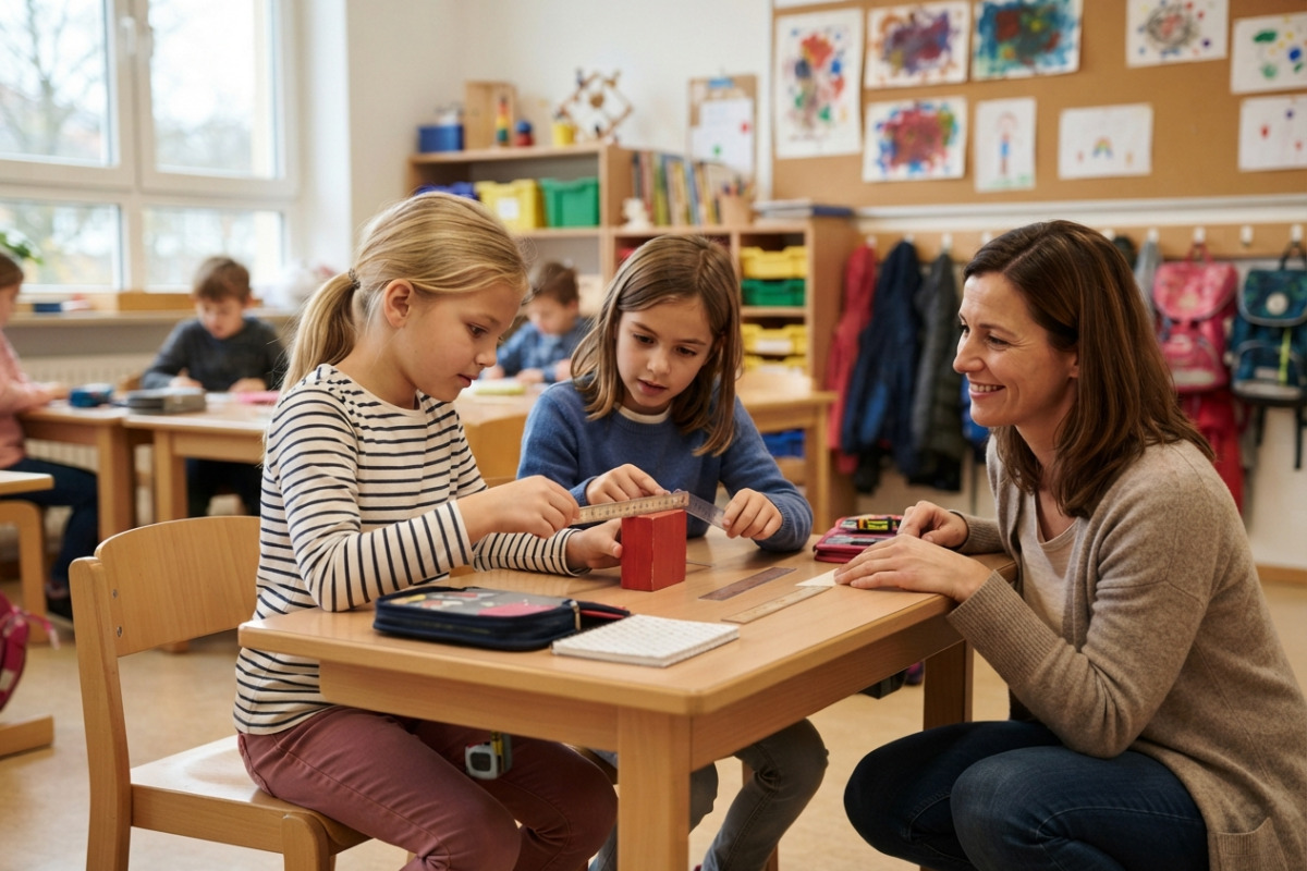 Alltagsszenen zeigen, wie Kinder Längen messen, vergleichen und dadurch Meter und Zentimeter besser verstehen.