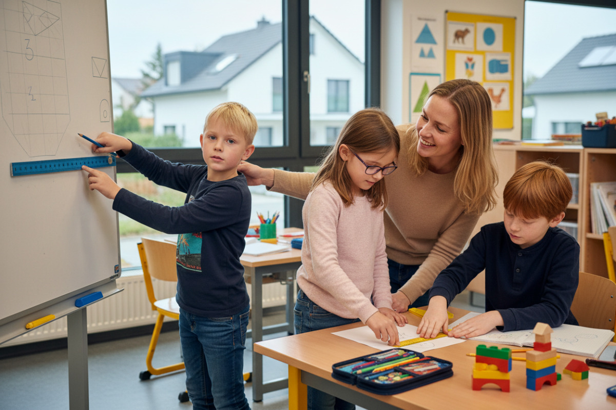 Alltagsszenen zeigen, wie Kinder Längen messen, vergleichen und dadurch Meter und Zentimeter besser verstehen.