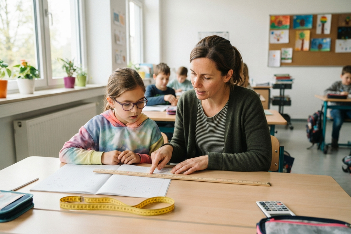 Abb. Beim Rückrechnen von Zentimeter in Meter hilft feste Schrittfolge.