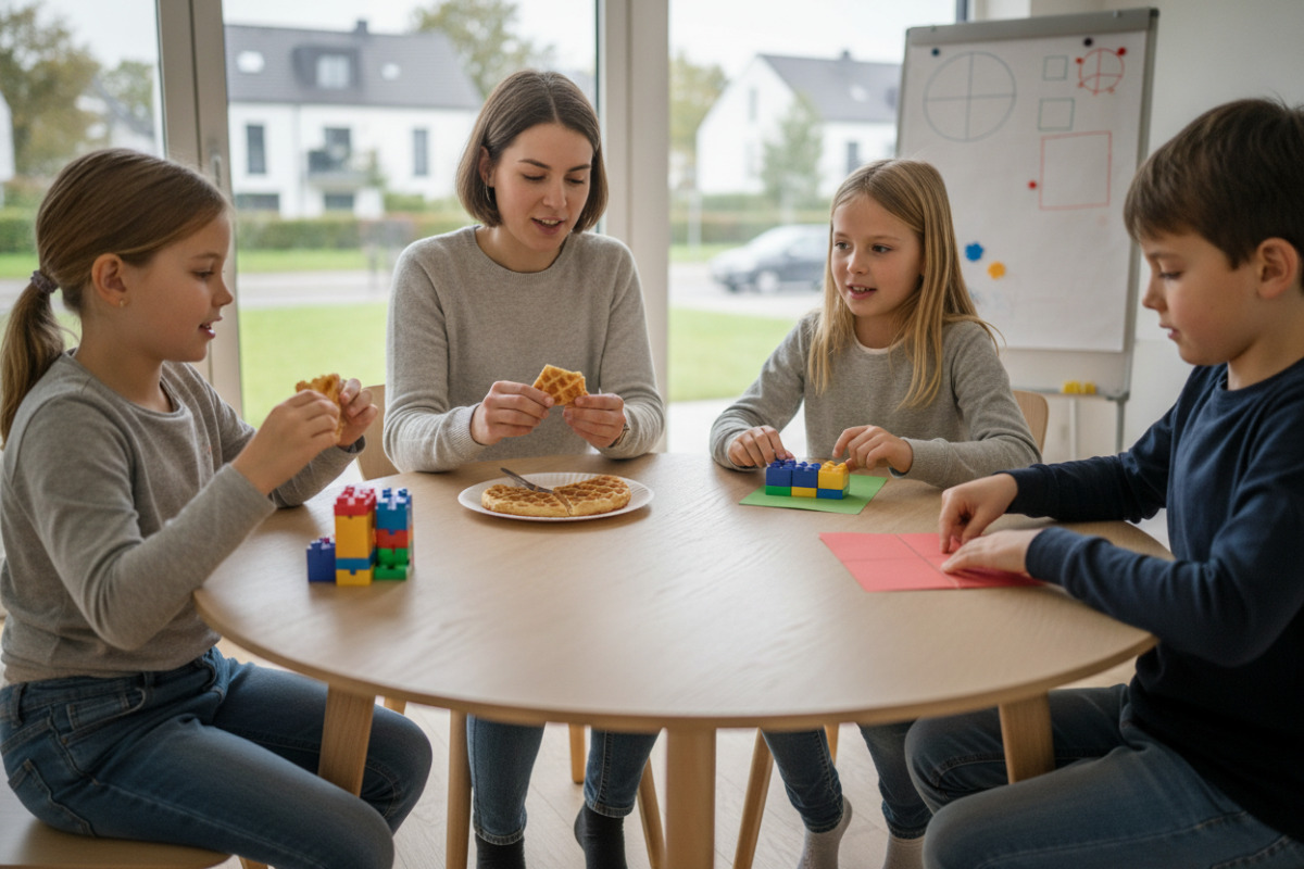 Alltagssituationen zeigen, wie Kinder Drittel durch Teilen, Legen, Falten und gemeinsames Besprechen begreifen.