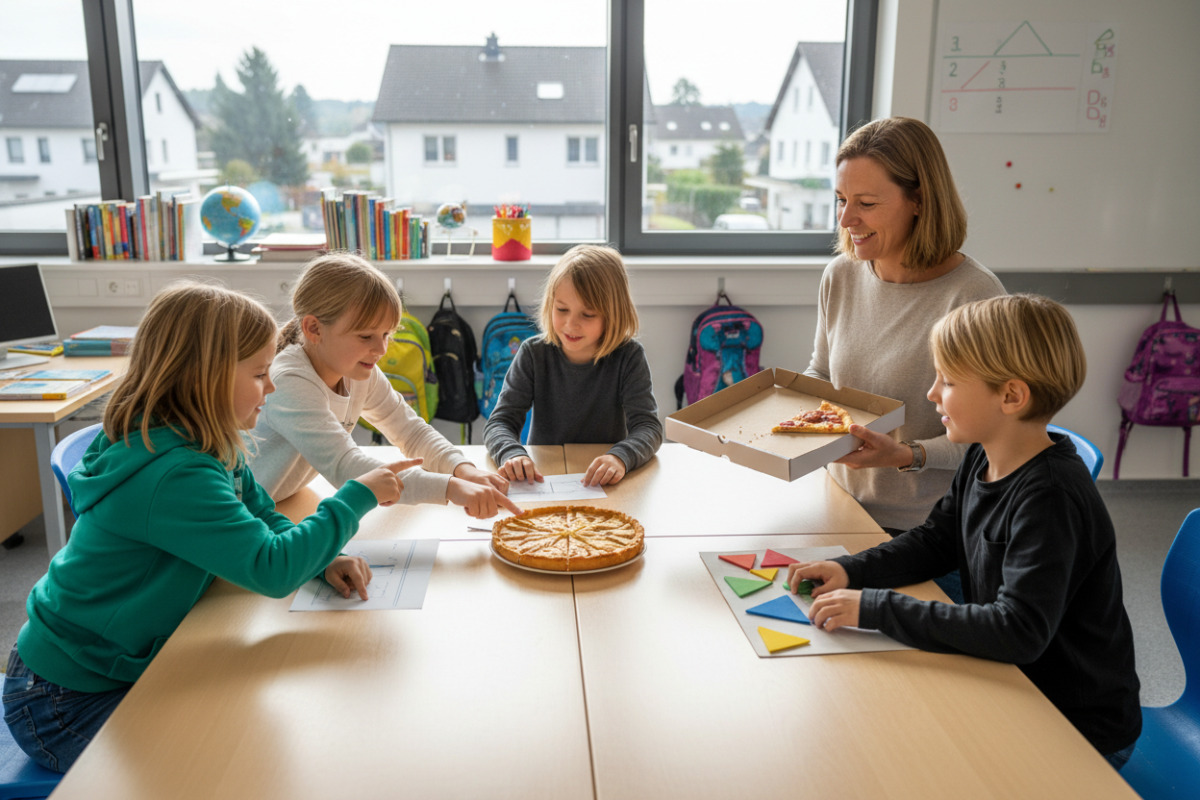 Alltagssituationen zeigen, wie Kinder Drittel durch Teilen, Legen, Falten und gemeinsames Besprechen begreifen.