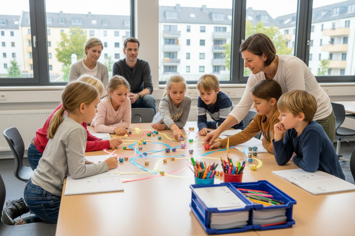 Abb. Mit Würfeln und Plättchen werden Rechenwege sichtbar und greifbar.