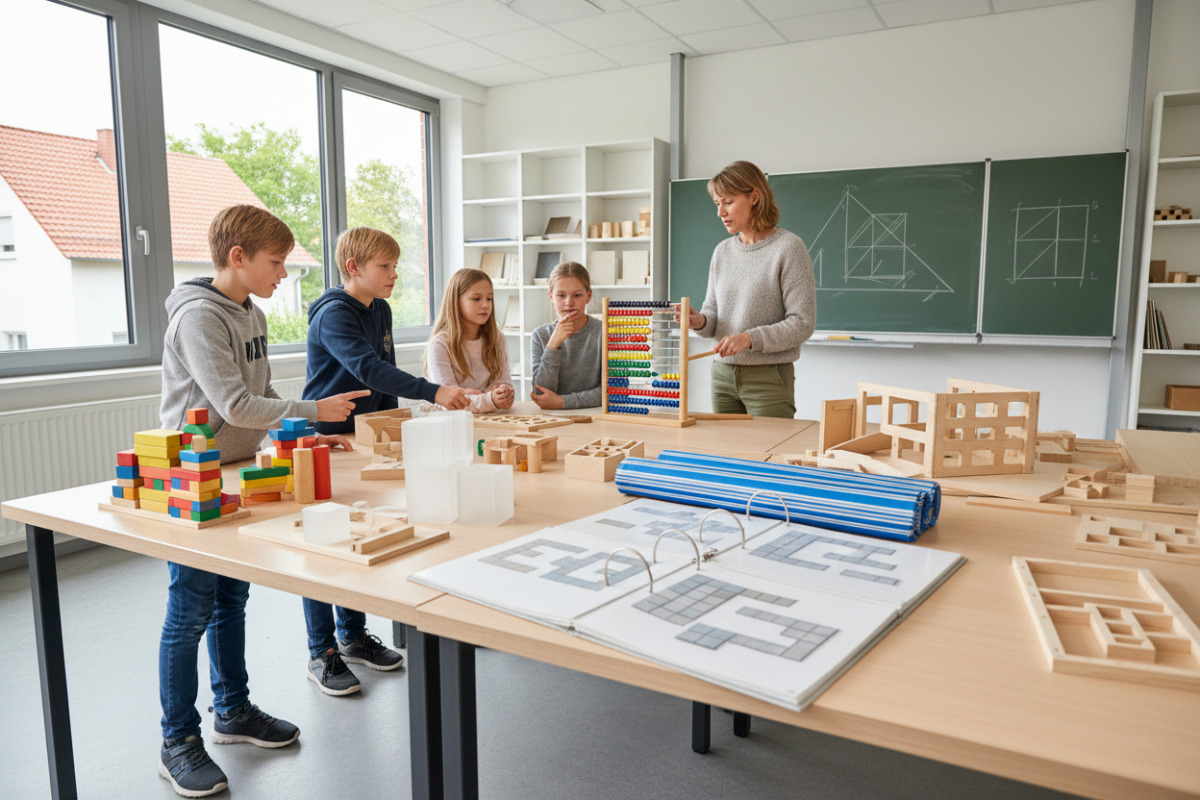 Abb. klare Auswahl an Materialien erleichtert den Zugang zu Mengen, Mustern und Rechenwegen.