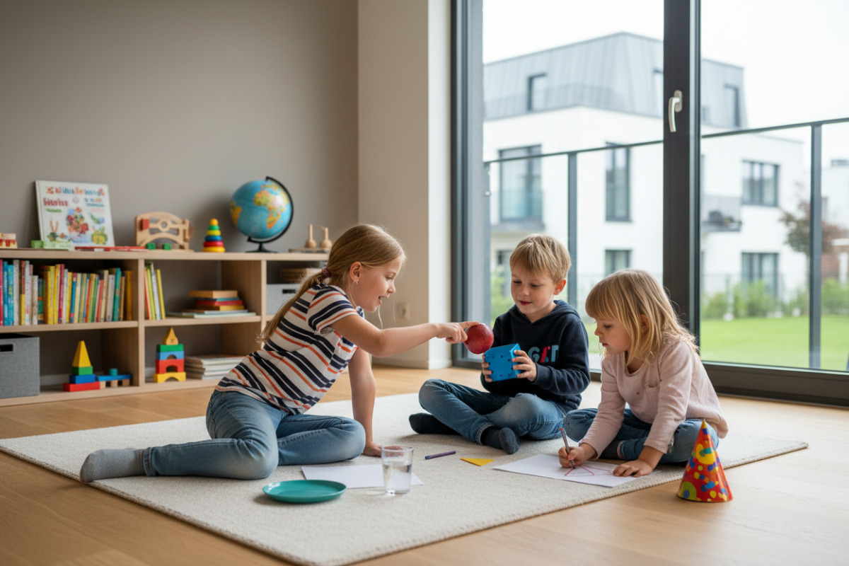 Die Bilder zeigen, wie Kinder geometrische Formen und Körper im Alltag entdecken, ordnen, zeichnen und sprachlich