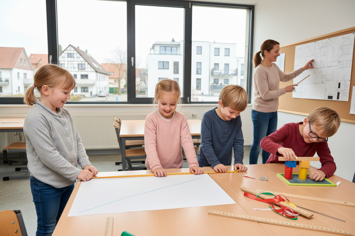 Die Bilder zeigen, wie Kinder Längen handelnd erfahren messen, vergleichen, zeichnen und gemeinsam entdecken.
