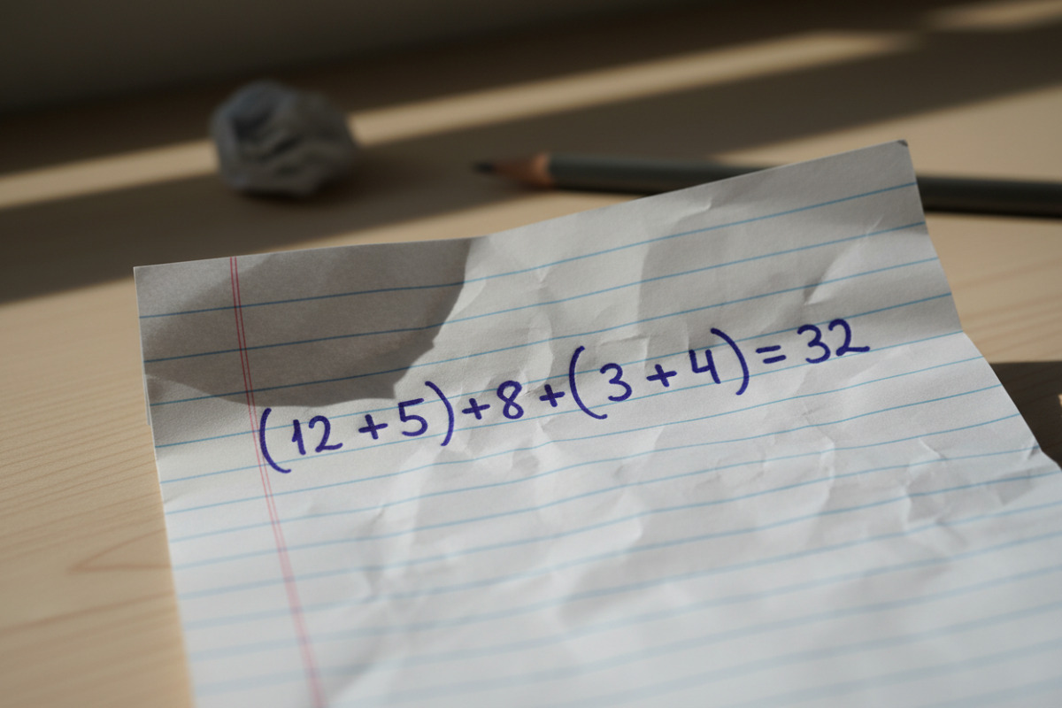 Rechenaufgabe mit Plus und Klammern auf Blatt