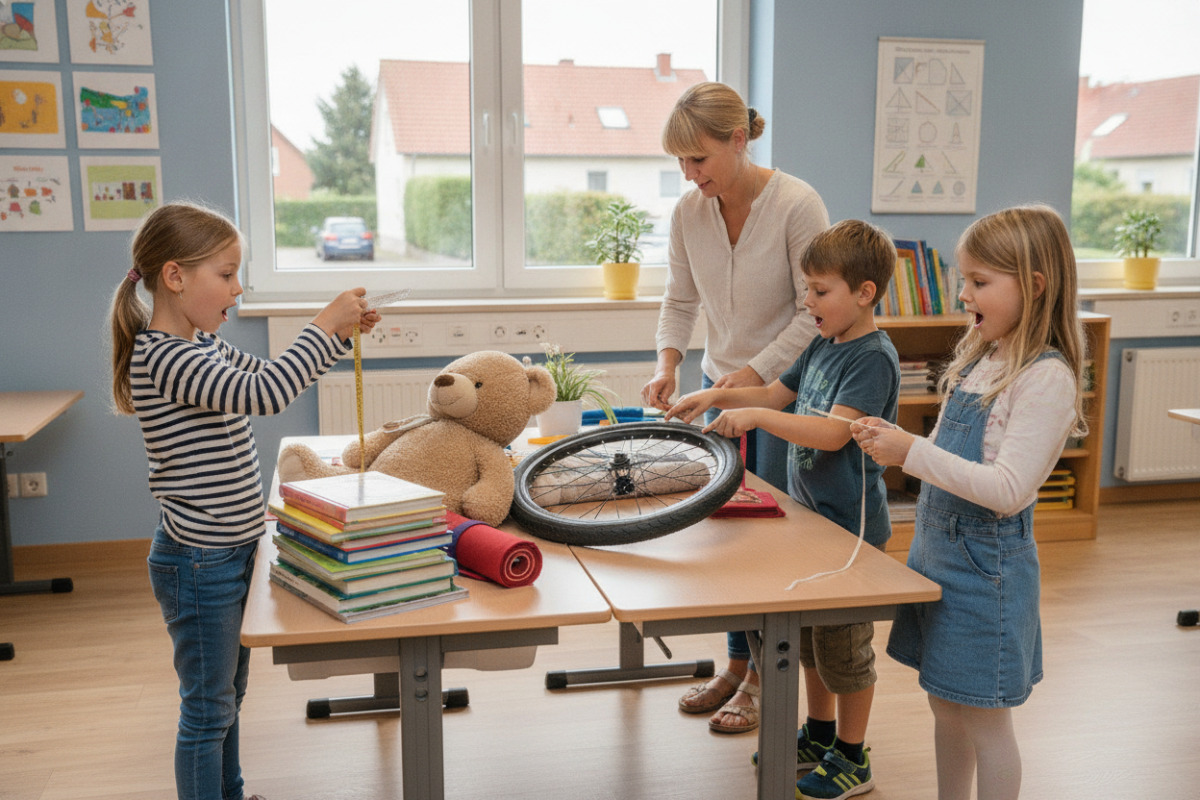 Abb. Längen werden greifbar, wenn Kinder echte Gegenstände messen.