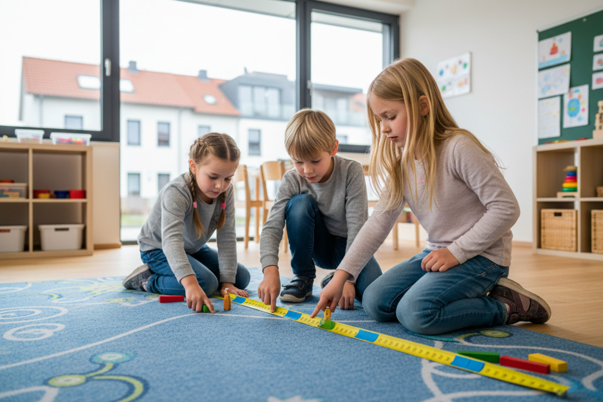 Abb. Ein Maßband hilft Kindern, Meter und Zentimeter zu verbinden.