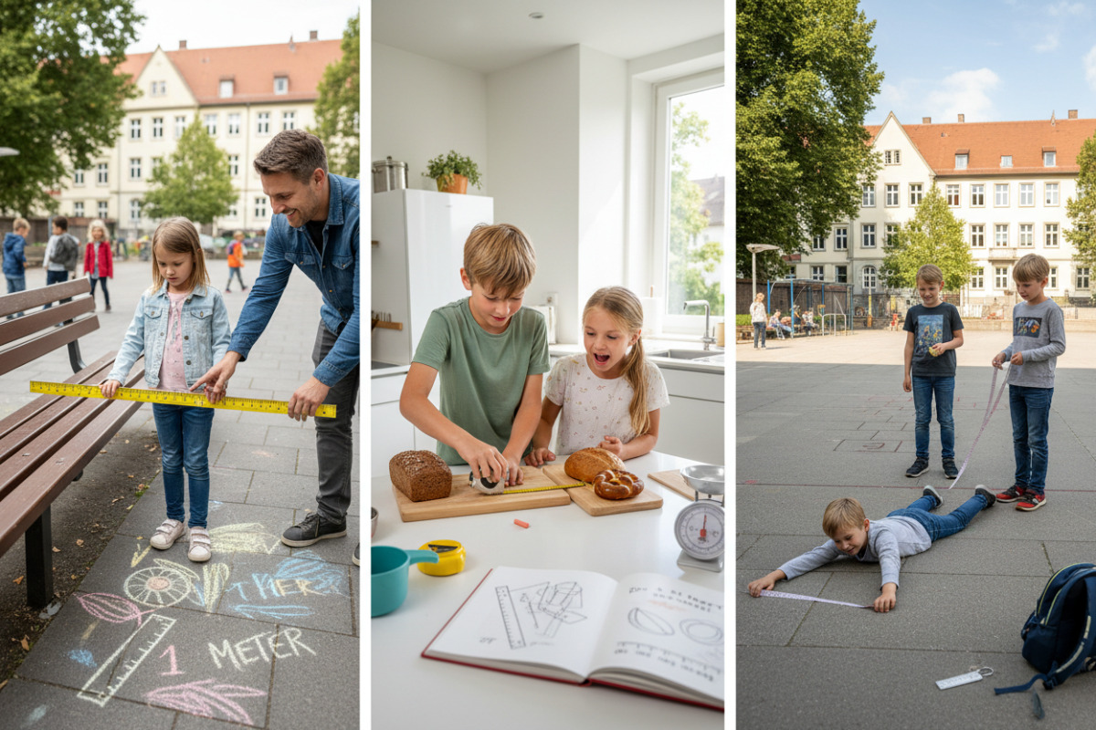 Alltagssituationen zeigen, wie Kinder Meter und Zentimeter durch Messen, Schätzen und Vergleichen besser verstehen.
