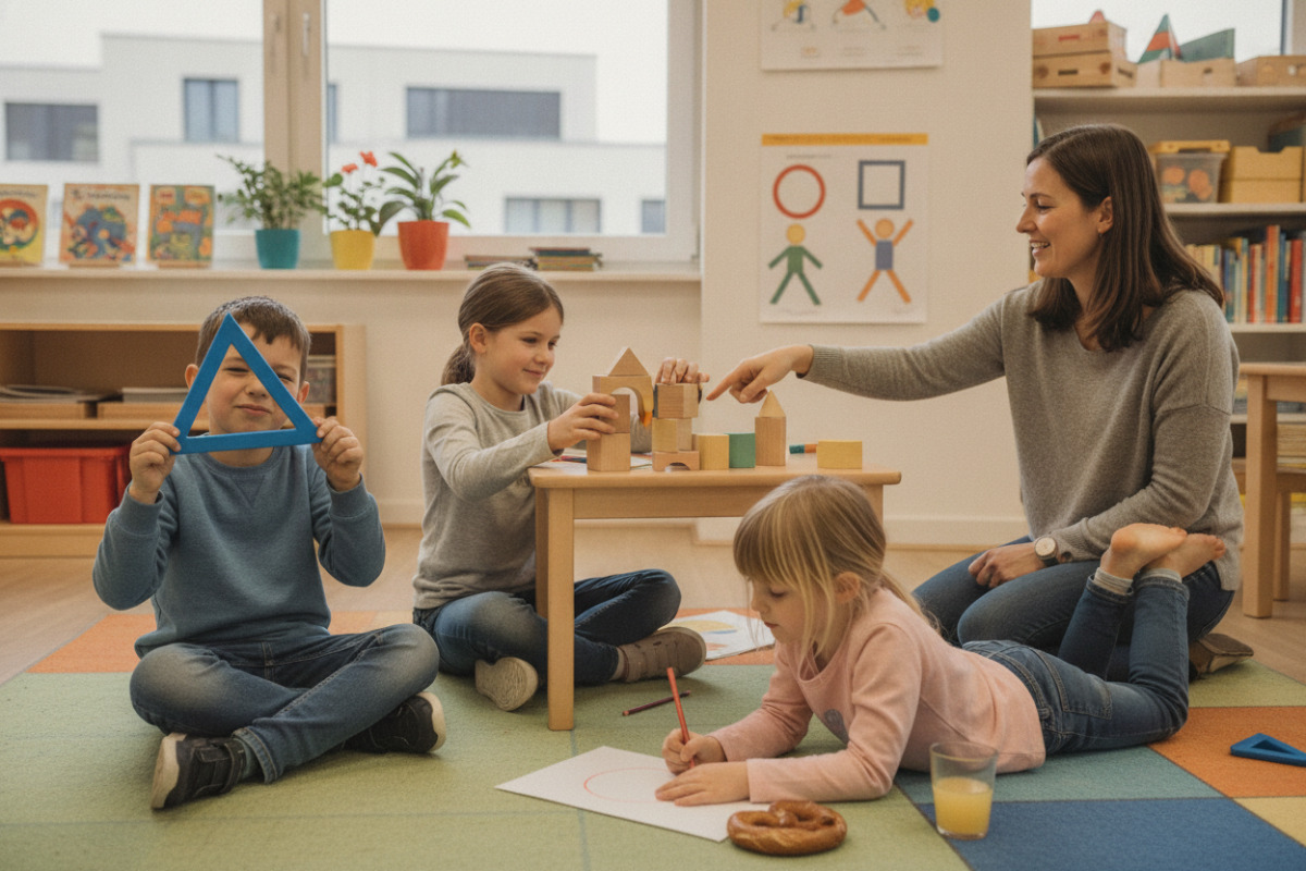 Alltagssituationen zeigen, wie Kinder geometrische Figuren sehen, legen, zeichnen und mit Körpern vergleichen.