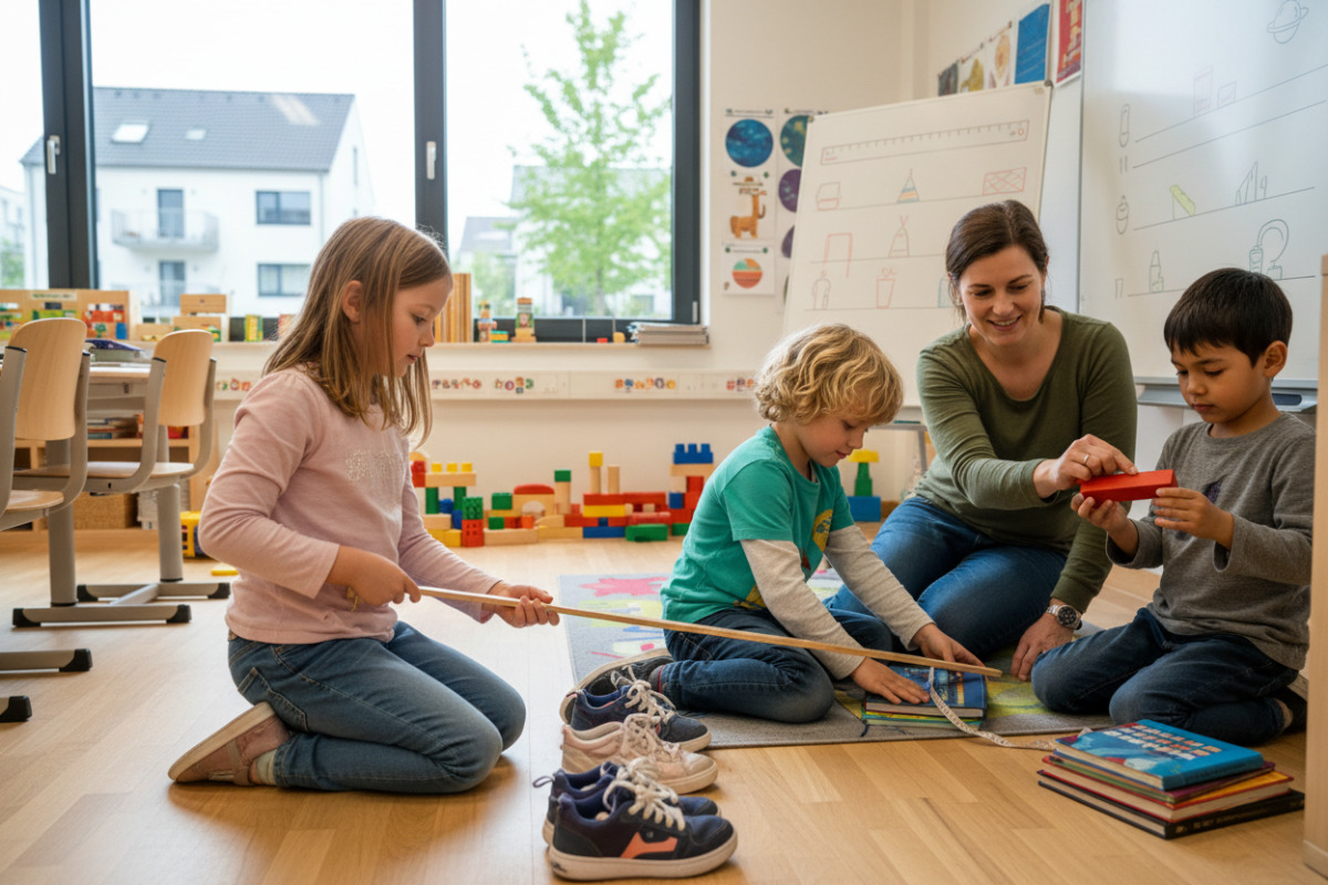 Alltagssituationen zeigen, wie Kinder Meter und Zentimeter mit echten Gegenständen begreifen.