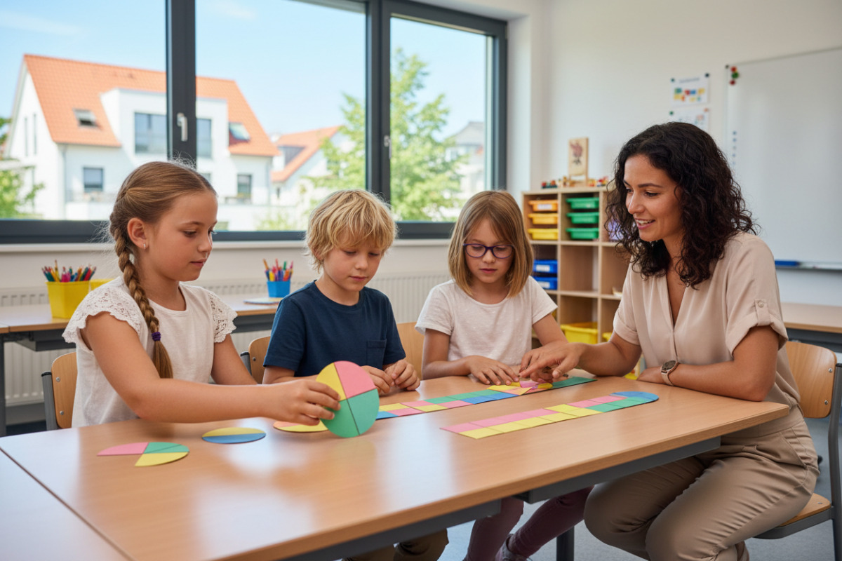 Abb. Mit Papierformen können Kinder Brüche anfassen, verschieben und vergleichen.