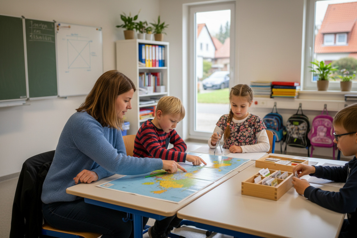 Die Bilder zeigen kleine Lernmomente, die Kindern in der vierten Klasse Struktur, Ruhe und Zuversicht geben.
