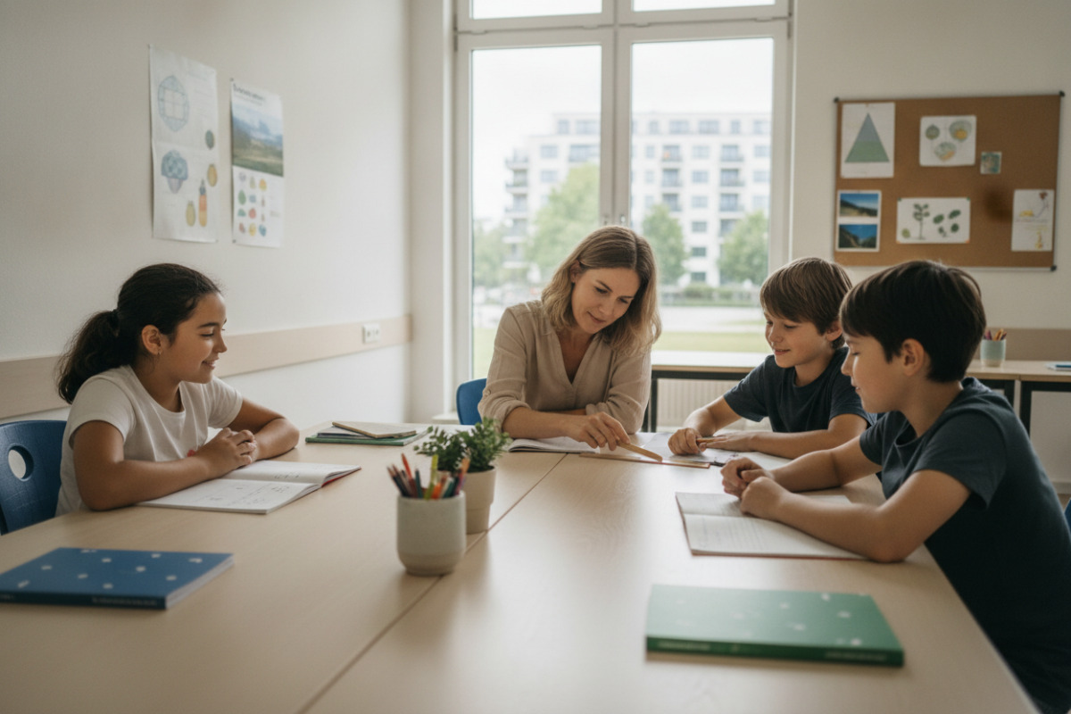 Die Bilder zeigen kleine Lernmomente, die Kindern in der vierten Klasse Struktur, Ruhe und Zuversicht geben.