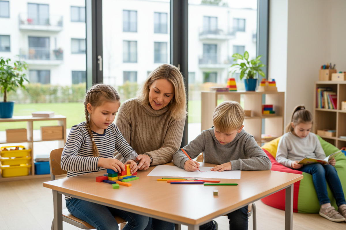 Die Bilder zeigen kleine Lernmomente, die Kindern in der vierten Klasse Struktur, Ruhe und Zuversicht geben.