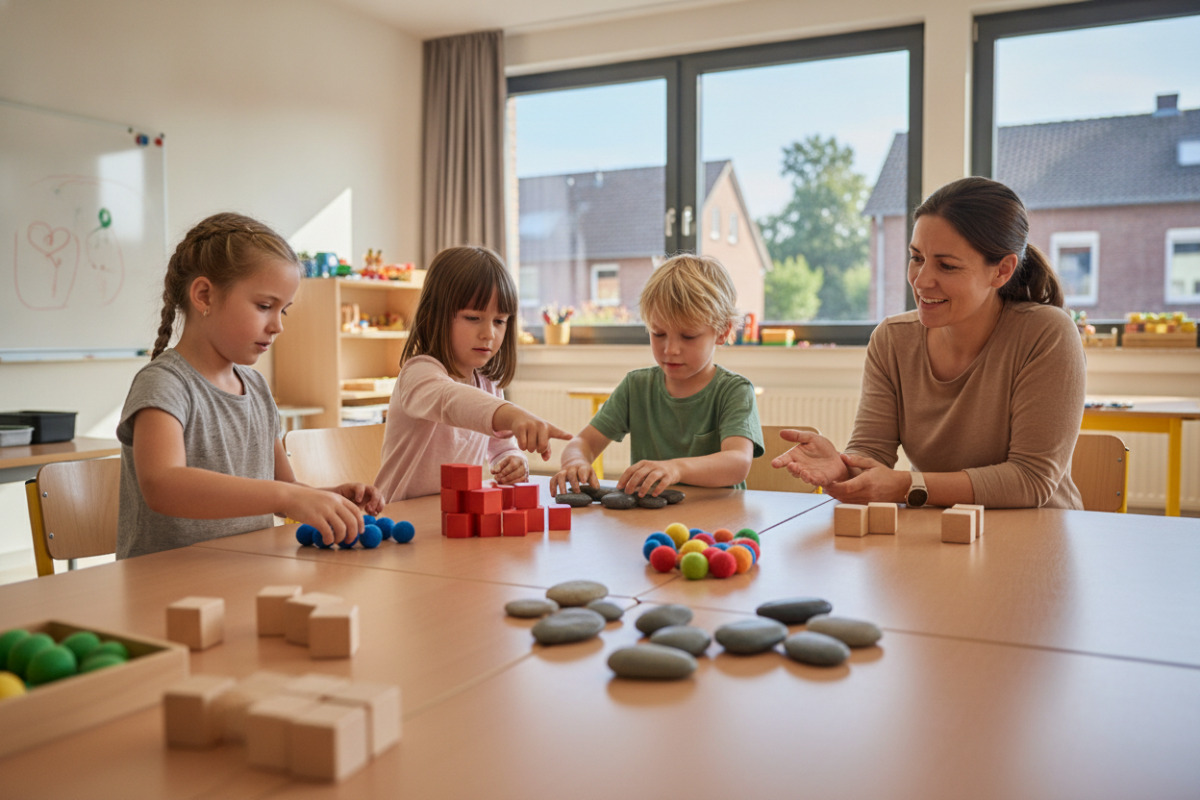 Abb. Mengen werden verständlicher, wenn Kinder sie sehen, legen und bewegen können.