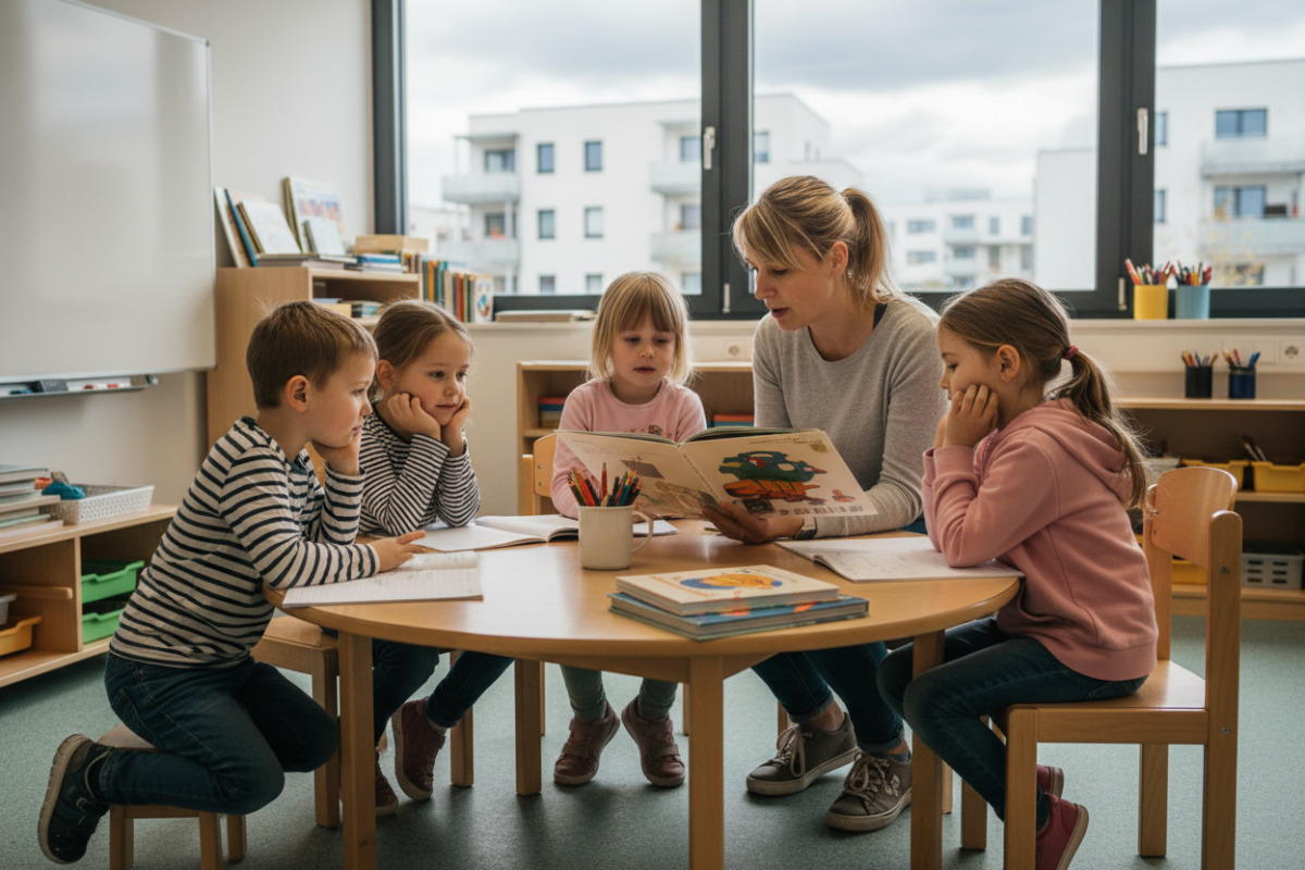 Abb. Vorlesen und gemeinsames Lesen geben Sicherheit und machen Sprache vertraut.