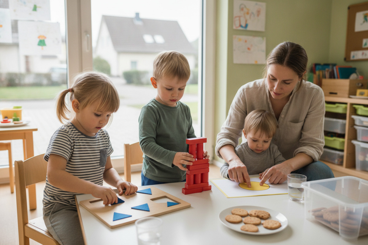 Alltagsszenen zeigen, wie Kinder mit Formen, und kleinen Ritualen sicherer werden.