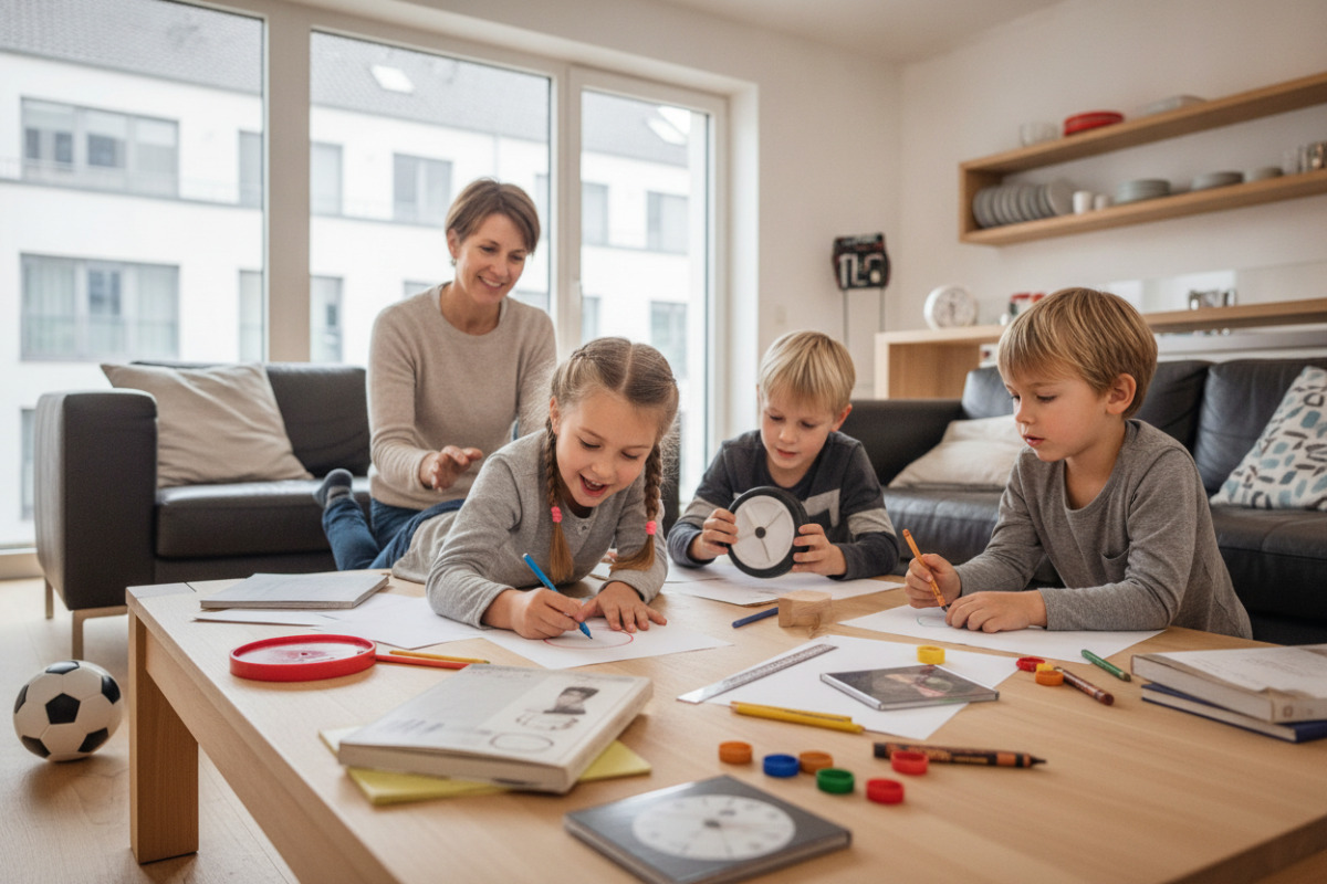 Die Bilder zeigen, wie Kinder Kreise im Alltag entdecken, zeichnen und mit anderen Formen vergleichen.