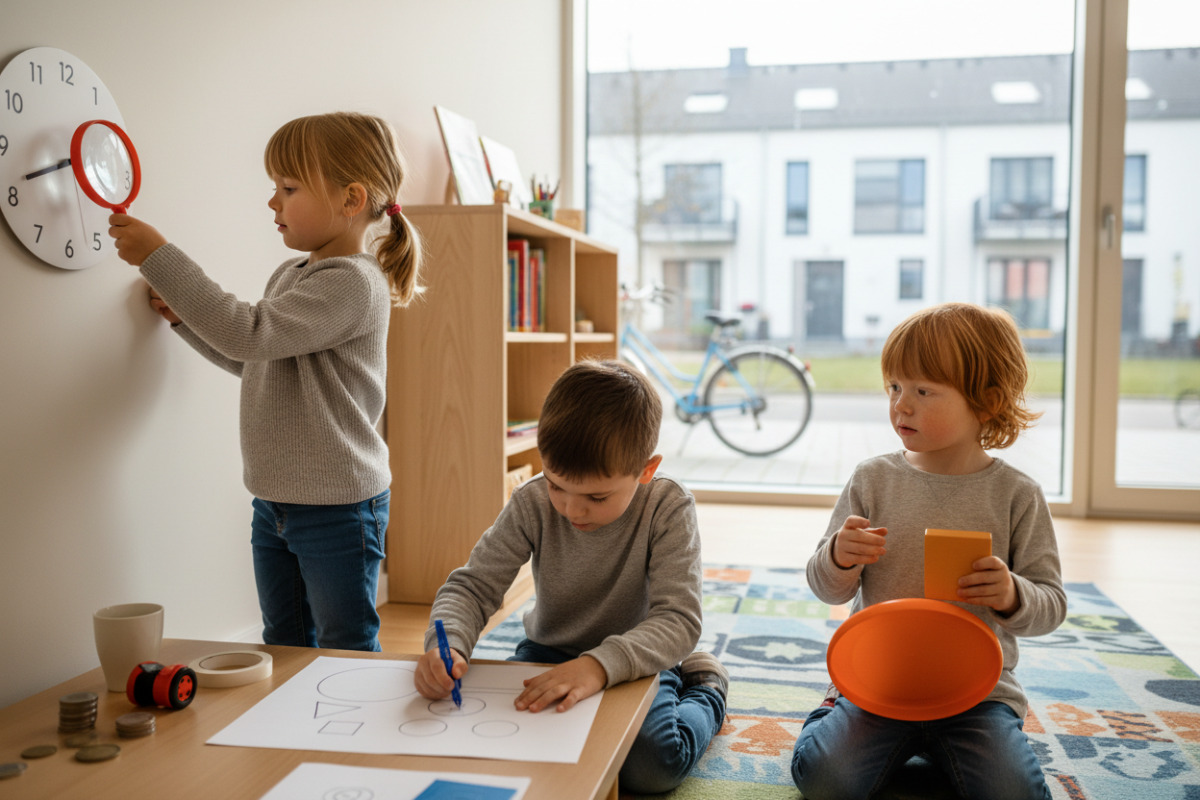 Die Bilder zeigen, wie Kinder Kreise im Alltag entdecken, zeichnen und mit anderen Formen vergleichen.