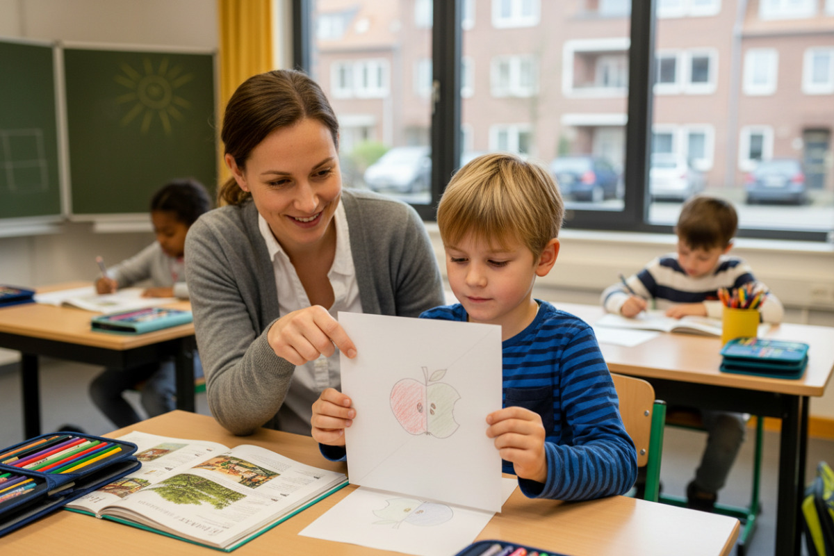 Abb. Beim Falten wird sichtbar, was Hälfte bedeutet.