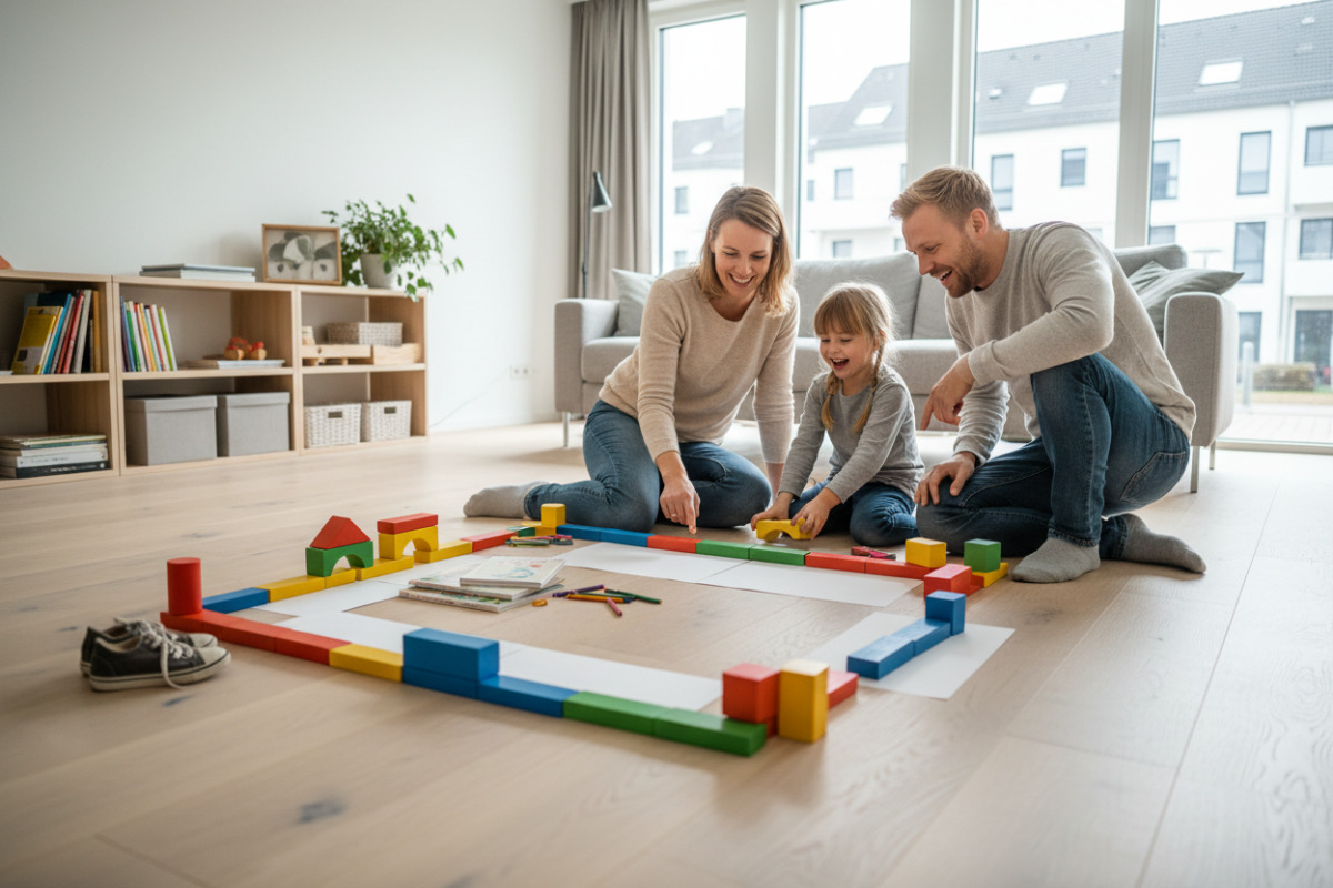 Abb. Ein Quadrat lässt sich gut mit Bausteinen, Papier und Alltagsgegenständen entdecken.