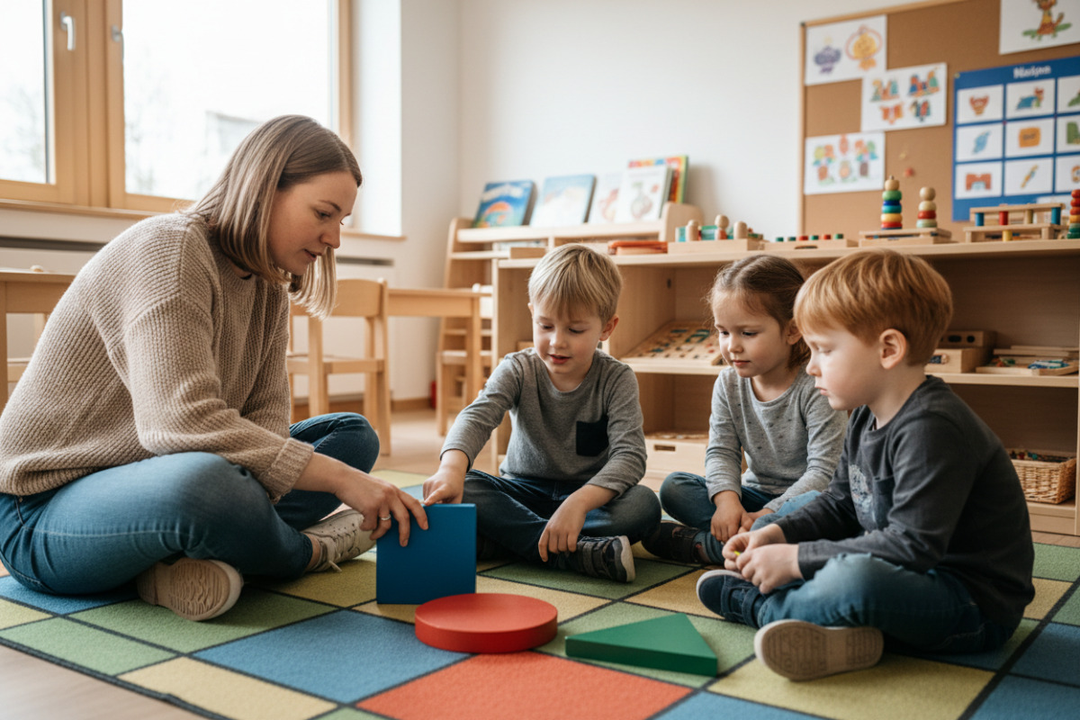 Abb. Kinder erkennen ein Quadrat leichter, wenn sie es mit Kreis und Dreieck vergleichen.