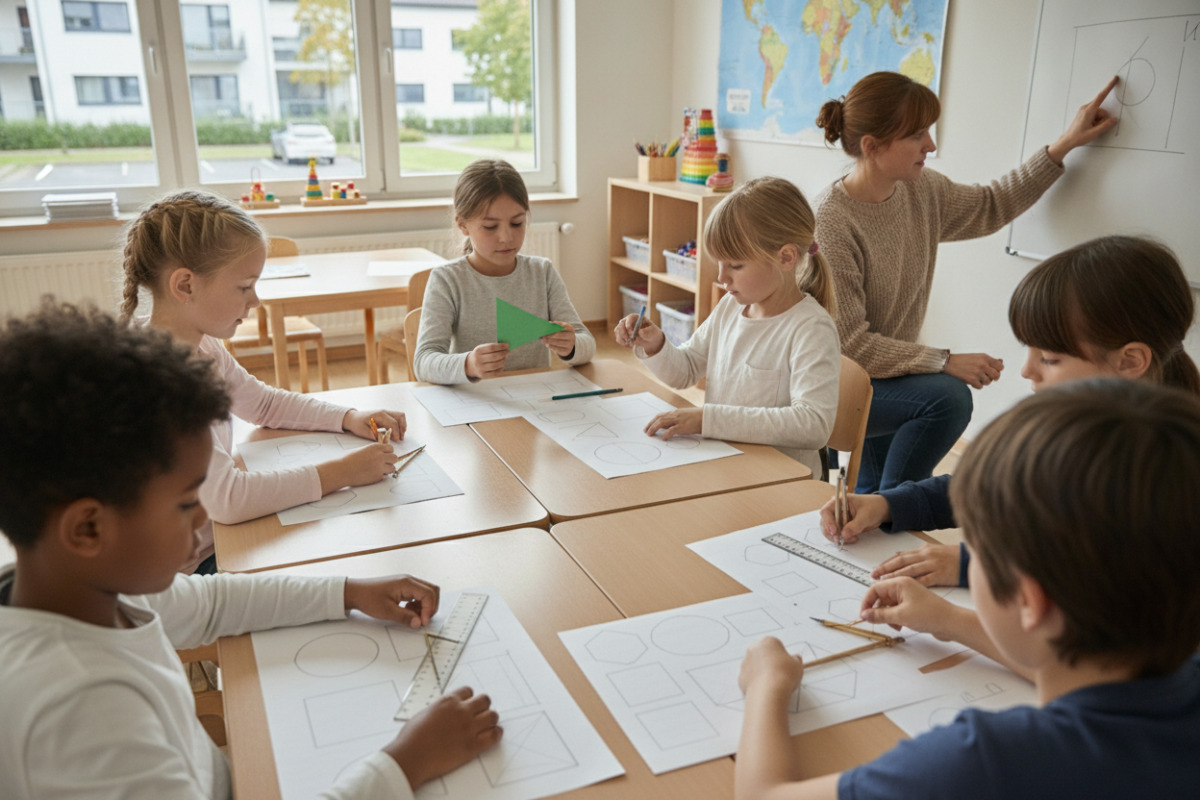 Abb. In der Grundschule verbinden Kinder Formenwissen mit Zeichnen und Messen.