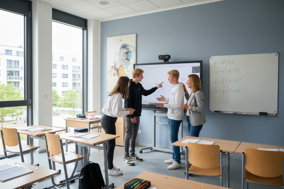 Die Bilder zeigen ruhige Lernmomente, gemeinsames Denken und unterstützende Begleitung im Mathematikunterricht.