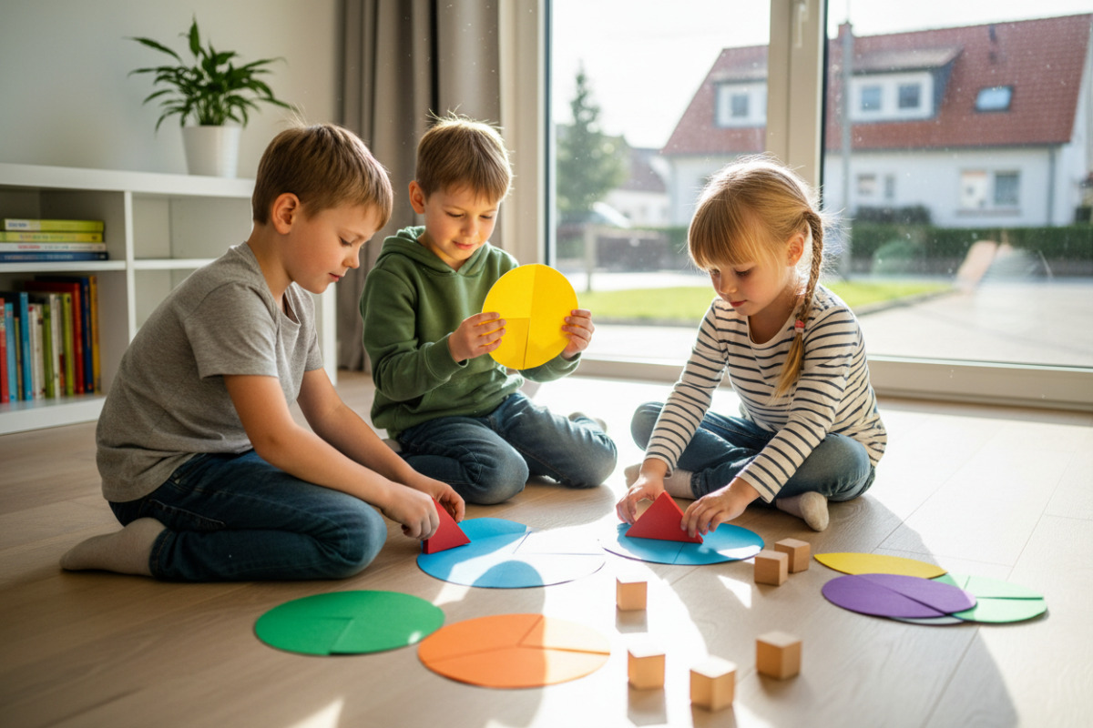 Alltagsszenen zeigen, wie Kinder ein Drittel durch Teilen, Falten, Legen und Vergleichen verstehen können.