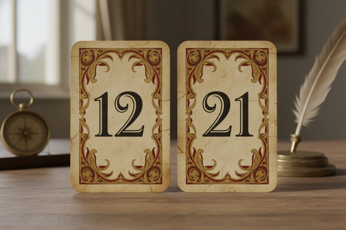 Zahlenkarten mit 12 und 21 nebeneinander