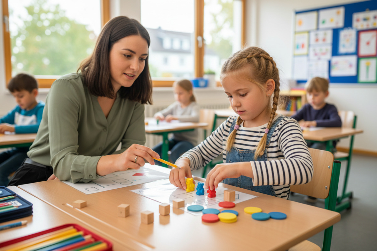 Abb. Kleine Materialien machen Rechnen in der ersten Klasse greifbar.