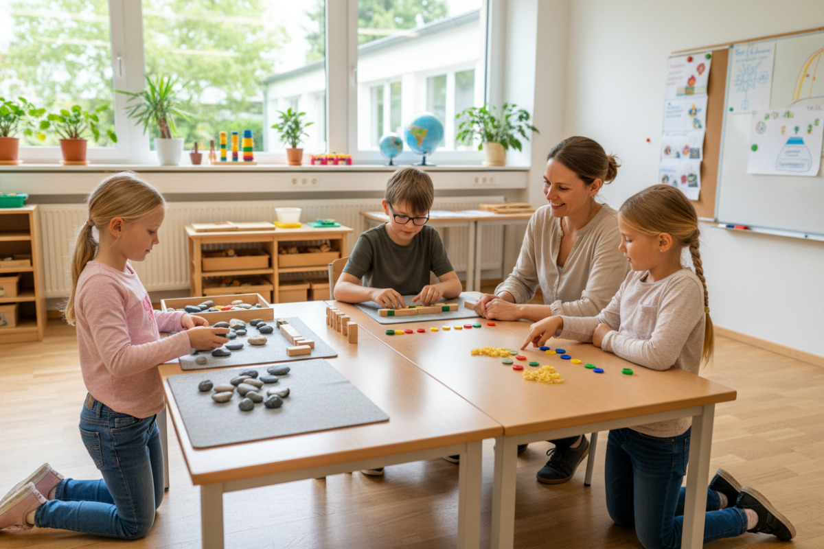 Alltagsmaterialien unterstützen Kinder dabei, Rechenwege zu sehen, zu legen und selbst zu erklären.