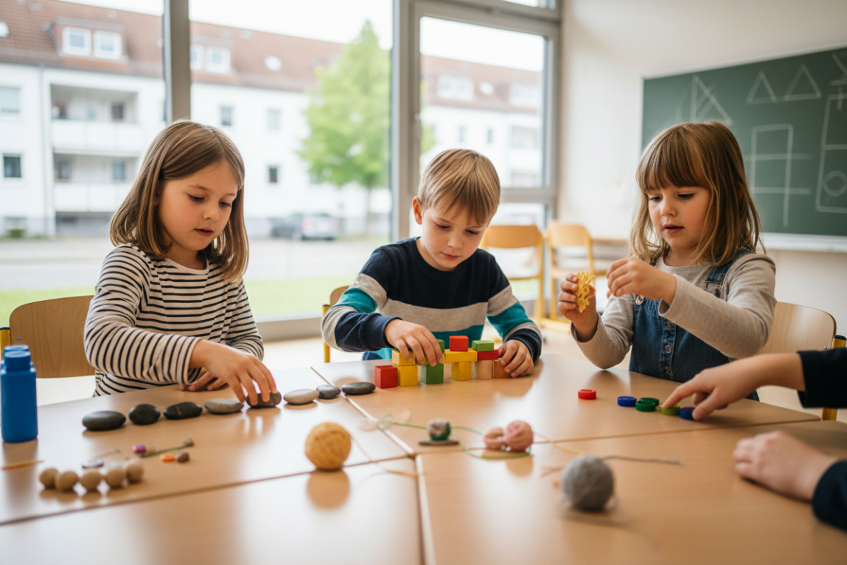 Alltagsmaterialien unterstützen Kinder dabei, Rechenwege zu sehen, zu legen und selbst zu erklären.