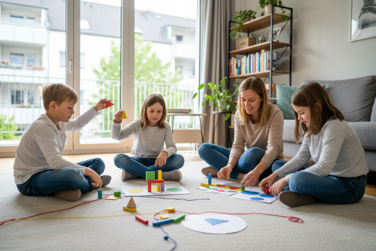 Alltagssituationen zeigen, wie Mathe durch Teilen, Legen, Formen und gemeinsames Nachdenken verständlicher wird.