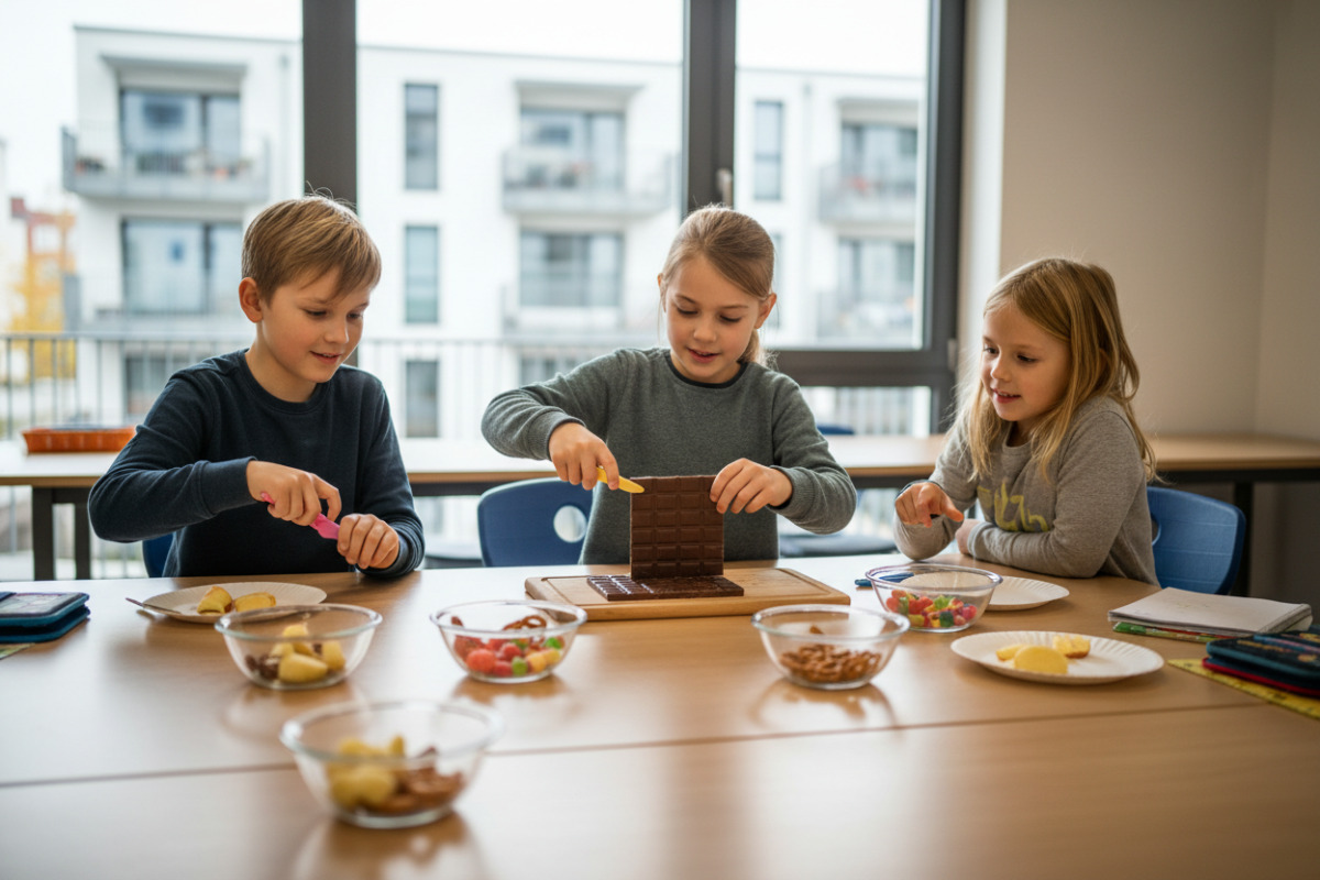Alltagsszenen zeigen, wie Kinder gleich große Teile legen, teilen und miteinander vergleichen können.