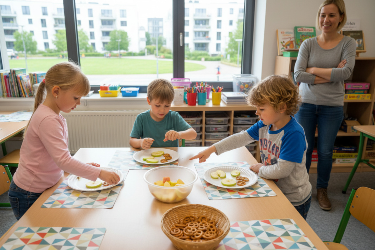 Alltagsszenen zeigen, wie Kinder gleich große Teile legen, teilen und miteinander vergleichen können.