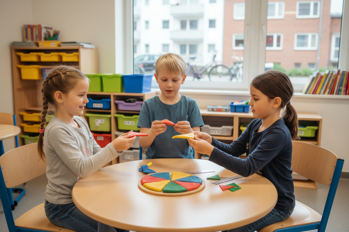 Alltagsszenen zeigen, wie Kinder gleich große Teile legen, teilen und miteinander vergleichen können.
