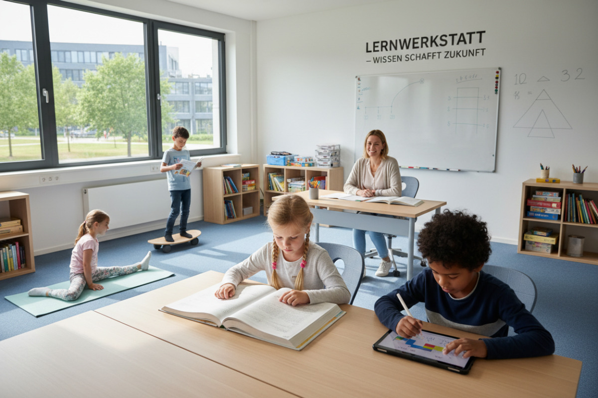 Ruhige Lesemomente, anschauliches Rechnen, Bewegung und ein verlässlicher Arbeitsplatz unterstützen Kinder beim Lernen.