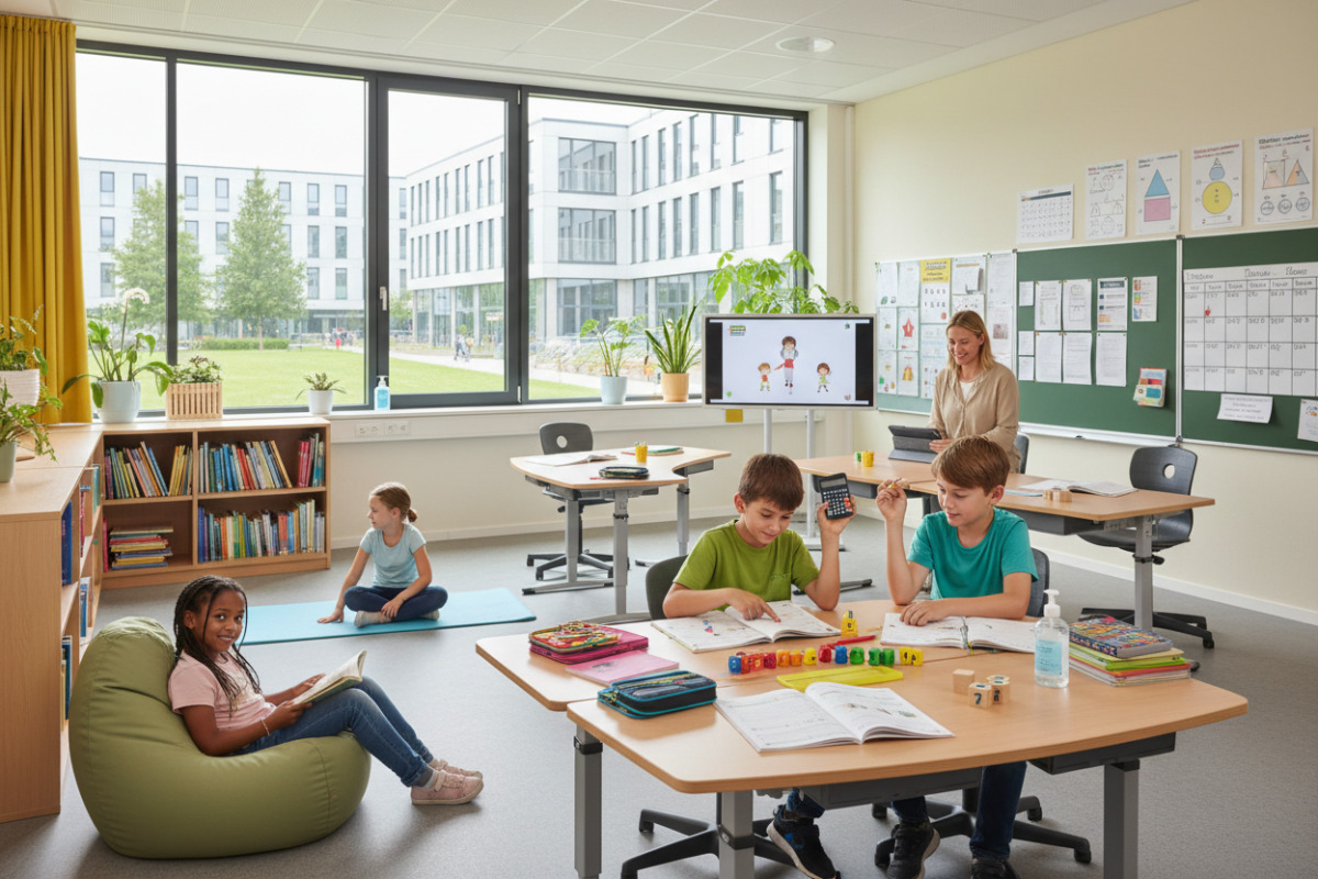 Ruhige Lesemomente, anschauliches Rechnen, Bewegung und ein verlässlicher Arbeitsplatz unterstützen Kinder beim Lernen.