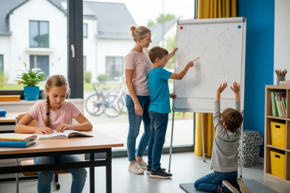 Ruhige Lesemomente, anschauliches Rechnen, Bewegung und ein verlässlicher Arbeitsplatz unterstützen Kinder beim Lernen.