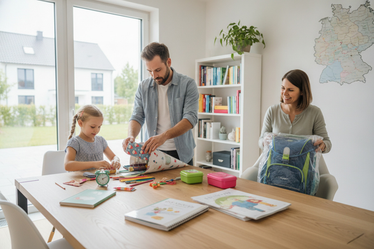 Die Bilder zeigen persönliche Füllideen, gemeinsames Auspacken und behutsame Rituale rund um den Schulanfang.