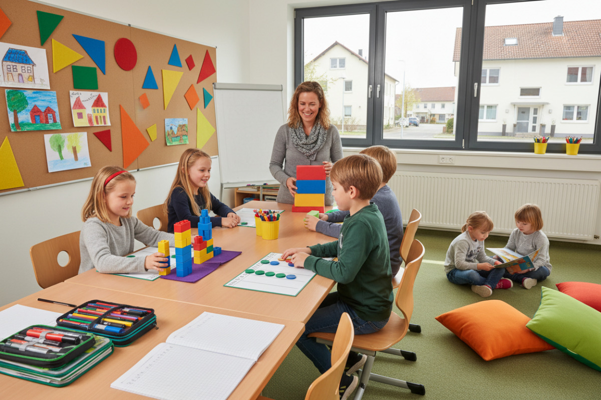Alltagssituationen und farbige Materialien machen Brüche, Stellenwerte und gleich große Anteile sichtbar.