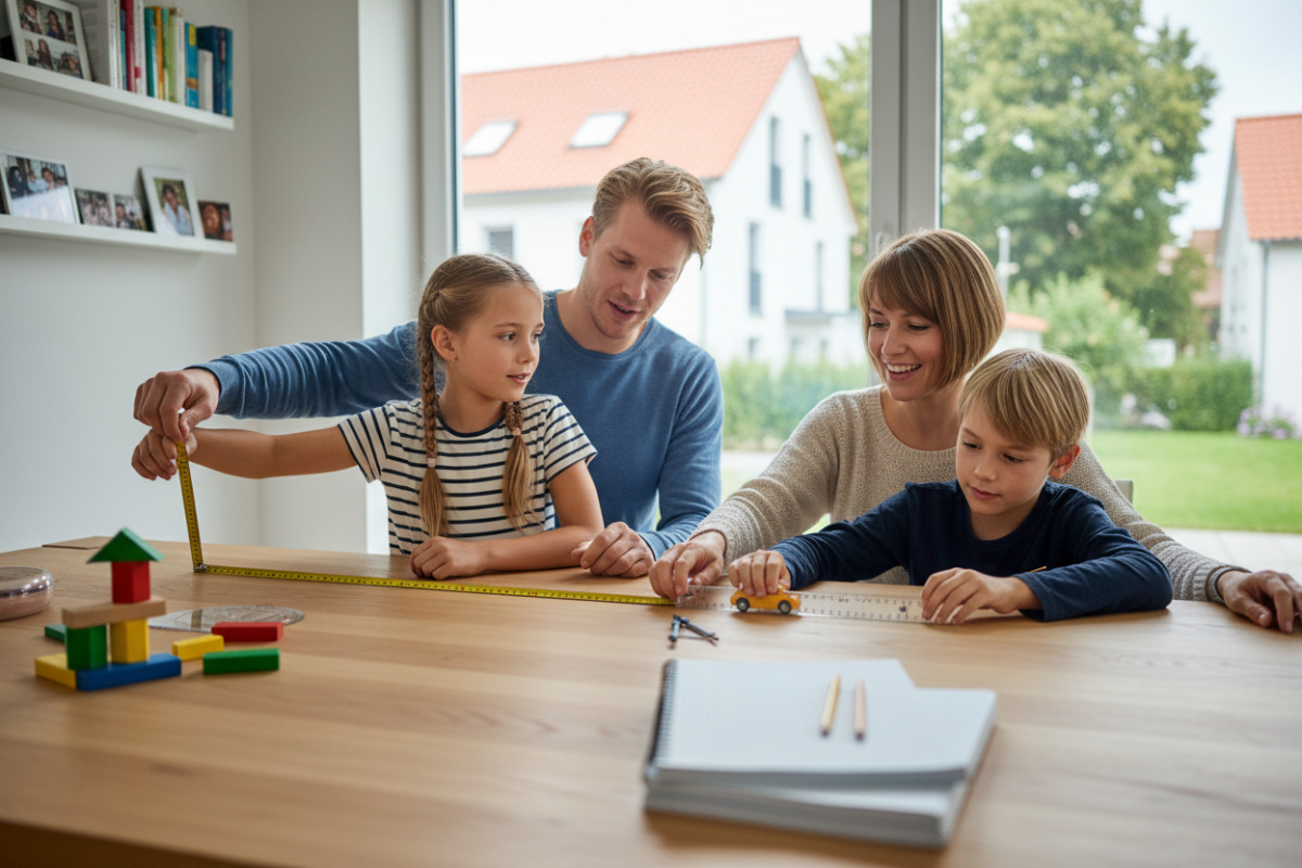 Abb. Gemeinsames Messen verbindet mathematische Begriffe mit dem Familienalltag.