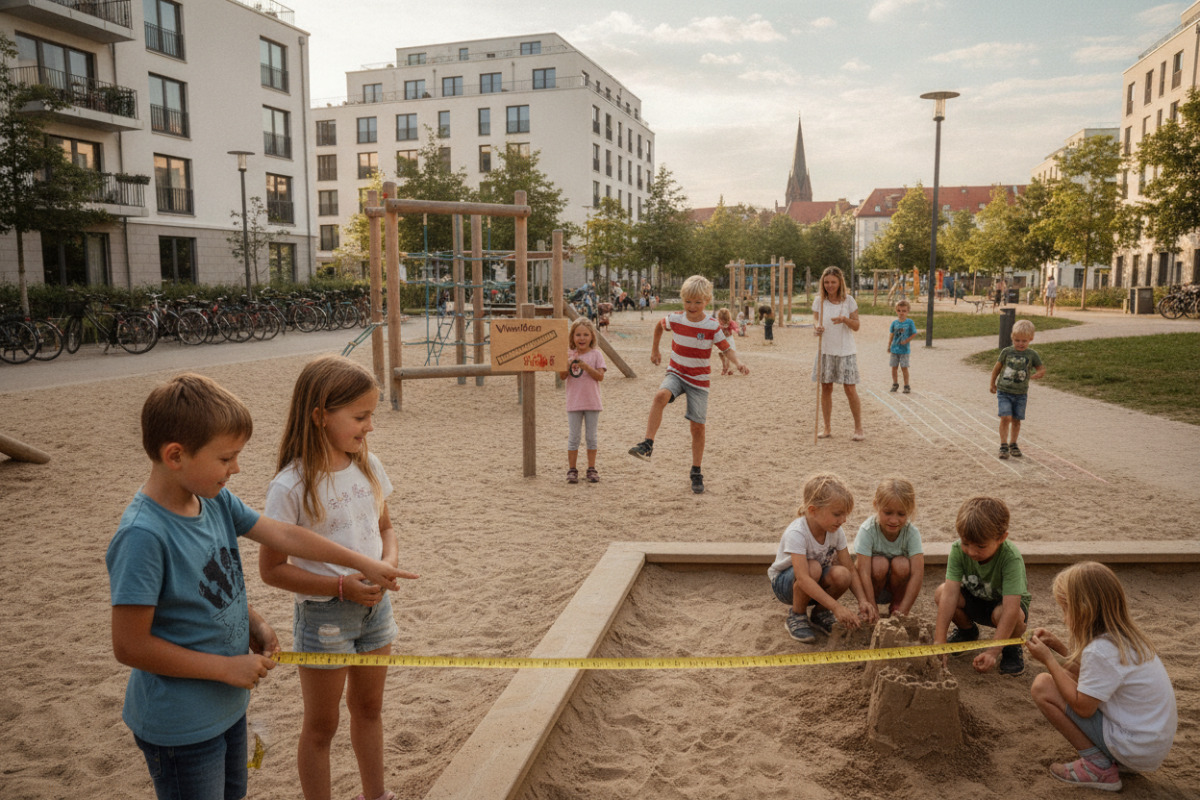 Alltagssituationen zeigen, wie Kinder Meter durch Messen, Schätzen, Vergleichen und Bewegung erfahren.