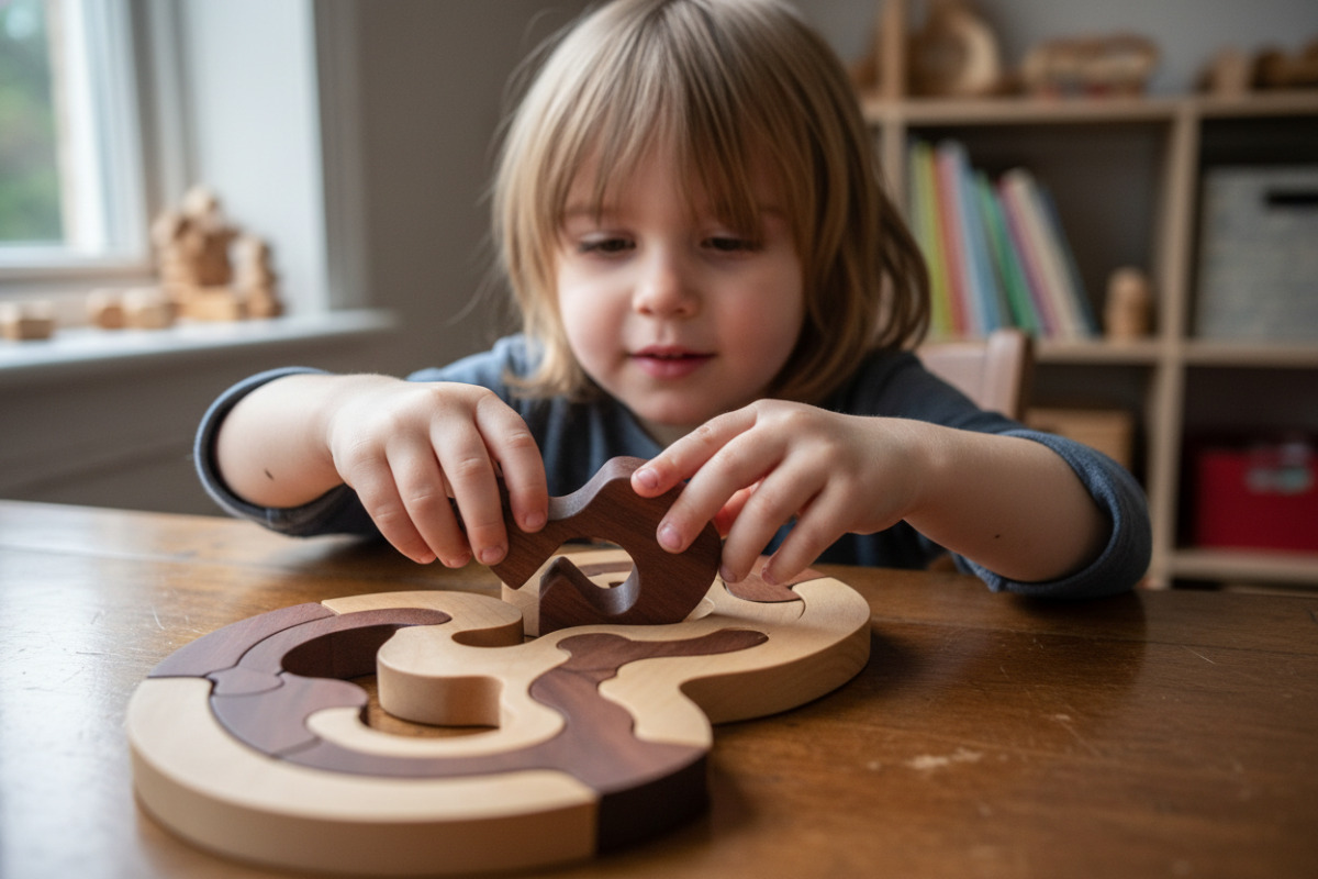 Ein Kind löst konzentriert ein Rätsel