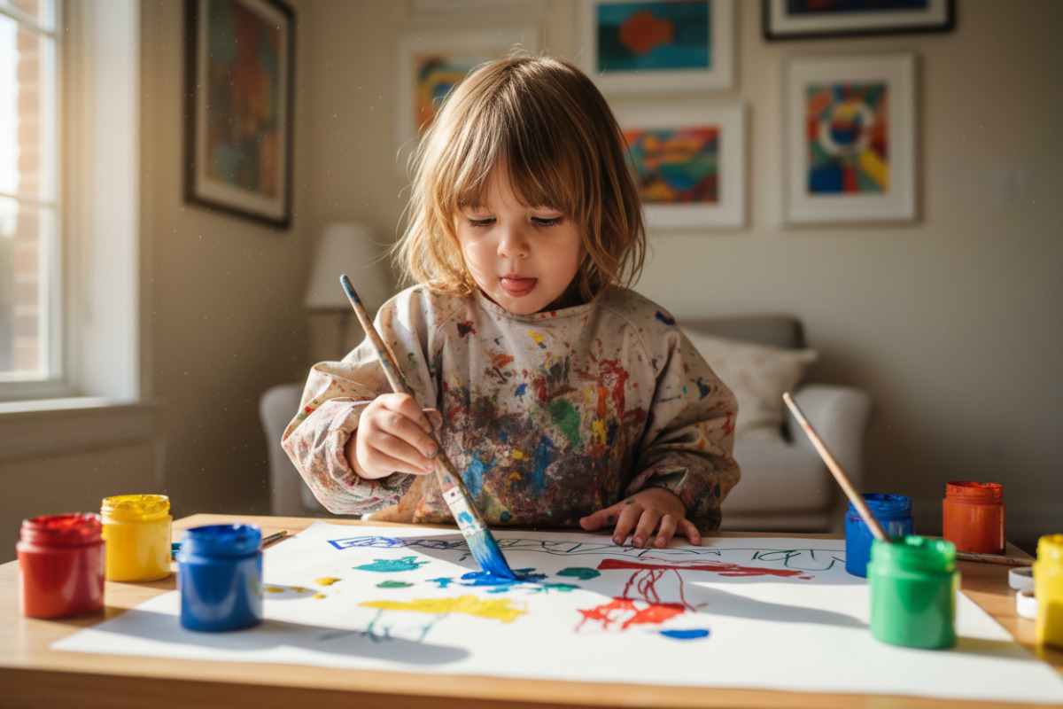 Kind malt konzentriert ein Bild