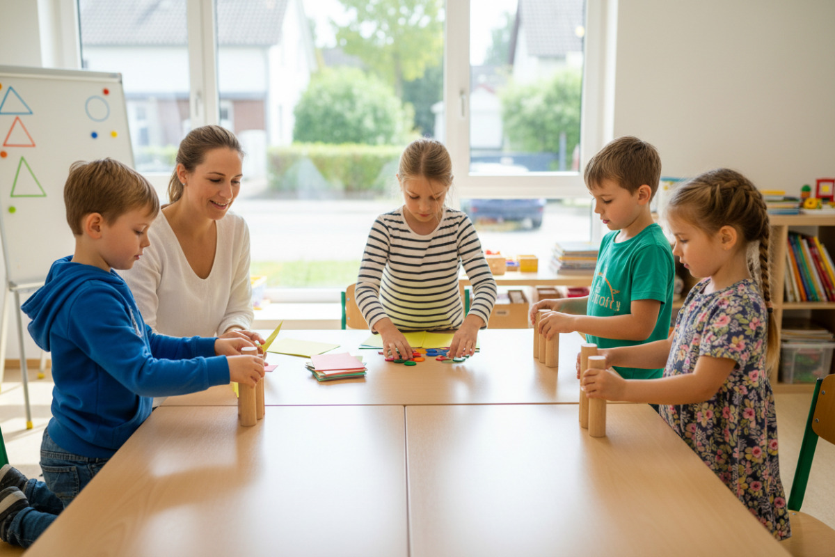 Alltagsszenen zeigen, wie Kinder gleich große Anteile beim Teilen, Falten, Sortieren und Vergleichen entdecken.